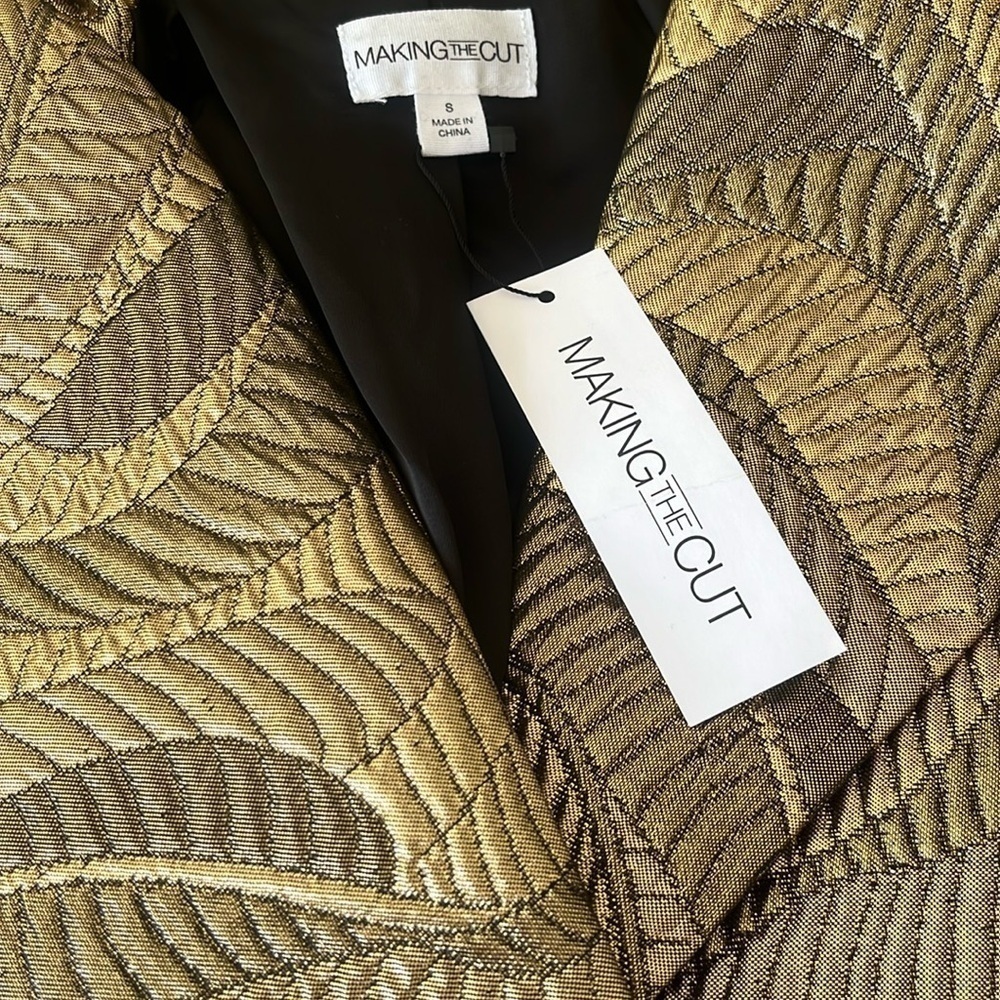 MAKING THE CUT Standard Metallic Jaquard Coat & Scarf jacket gold NWT size small - Picture 7 of 14
